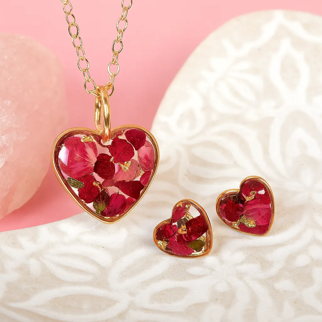 Resin-Jewelry-Flower-Heart-Pendant-Earring-Set--Handmade-Romance-for-Every-Look-