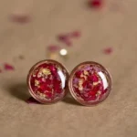 stud earring bling on • Bling On- Bling On® Red Rose Gold Flake Resin Stud Earrings – Petite Luxury in Every Petal