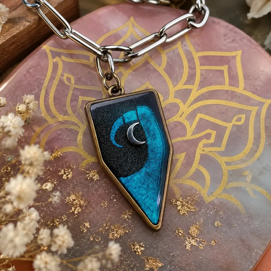 Blue and Purple Handmade Resin Crescent Moon Pendants with Triangular Design Beads and Celestial Charms  Bling On