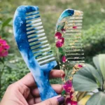 Handmade Floral Resin Hair Comb with Handle – Pink Blossom & Gold Flake Wedding, Valentine & Luxury Gift Edition  set of 02