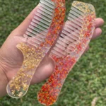 Handmade Resin Hair Comb Combo Set for Women – Gold & Red Glitter Luxury Gift India ✨