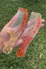 Handmade Resin Hair Comb Combo Set for Women – Gold & Red Glitter Luxury Gift India ✨