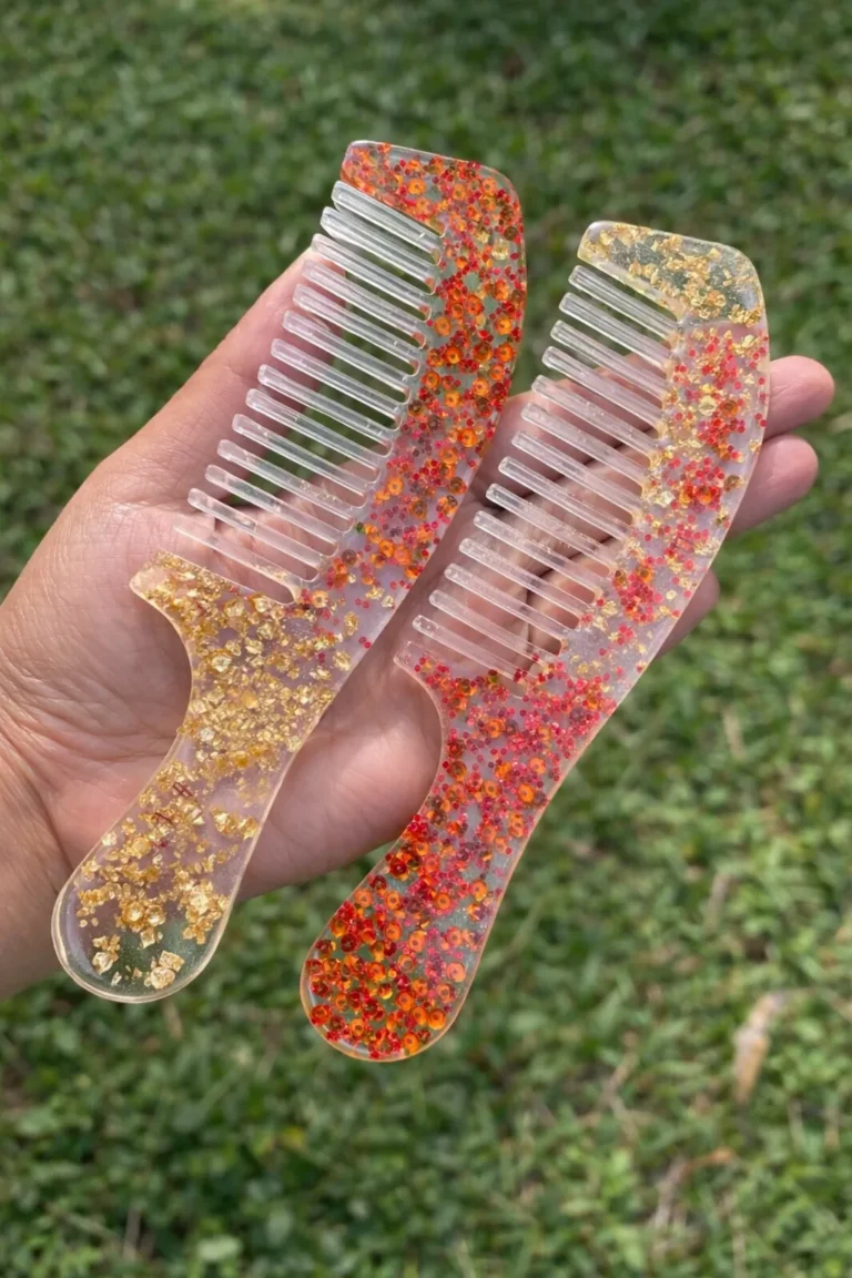 Handmade Resin Hair Comb Combo Set for Women – Gold & Red Glitter Luxury Gift India ✨