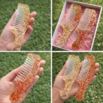 Handmade Resin Hair Comb Combo Set for Women – Gold & Red Glitter Luxury Gift India ✨ (2)