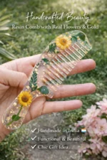Handmade Sunflower Floral Resin Hair Comb with Handle – Gold Flake Luxury Gift for Women 
