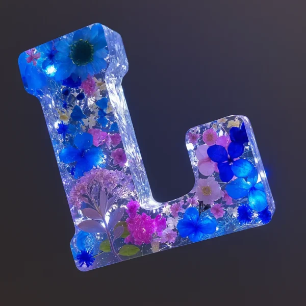 Resin Alphabet Letter “L” Lamp – Luxury Handmade Floral Decor  (1)