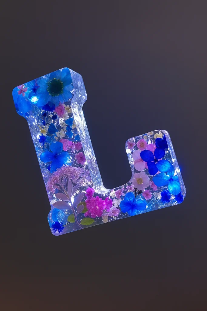 Resin Alphabet Letter “L” Lamp – Luxury Handmade Floral Decor  (1)