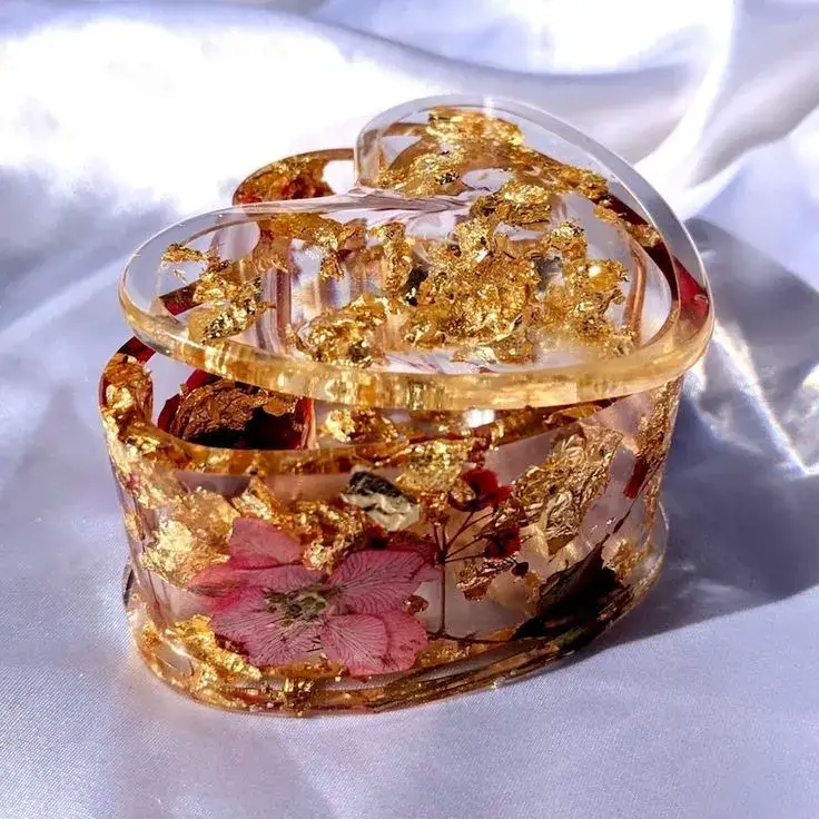 Handmade-Gold-Rose-Pink-Floral-Resin-Heart-Trinket-Box-Bling-On