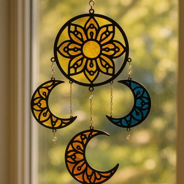 🌙✨ Bling On® Celestial Harmony Suncatcher | Sun & Moon Mandala Hanging Décor