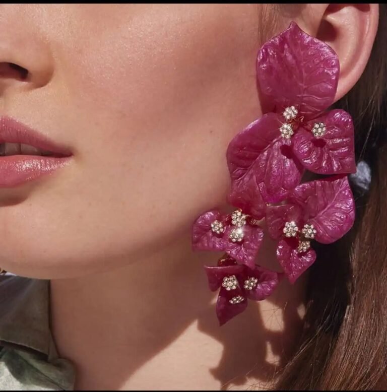 Bling On® Handmade Bougainvillea Bloom Statement Earrings – Premium Floral Resin Crystal Cluster Luxury Earrings for Women