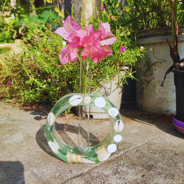 Bling On® Handmade Luxury Ocean Seashell Round Propagation Vase Transparent Tube Hydroponic Planter for Home D (1)