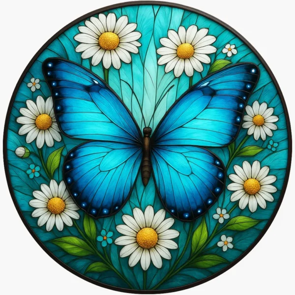 Butterfly Stained-Glass Floral Coaster (Set of 2 – 8 Inch) – Premium Printed Resin Gloss Finish