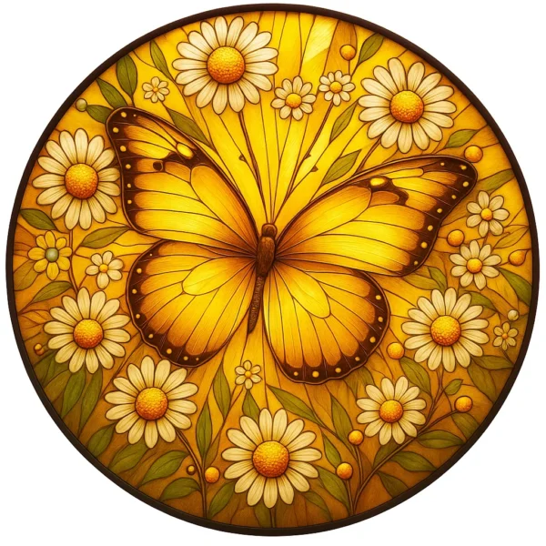 Butterfly Stained-Glass Floral Coaster (Set of 2 – 8 Inch) – Premium Printed Resin Gloss Finish