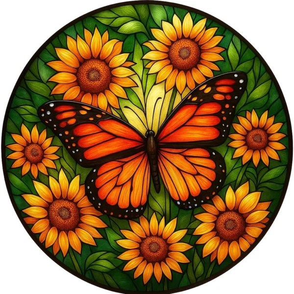 Butterfly Stained-Glass Floral Coaster (Set of 2 – 8 Inch) – Premium Printed Resin Gloss Finish
