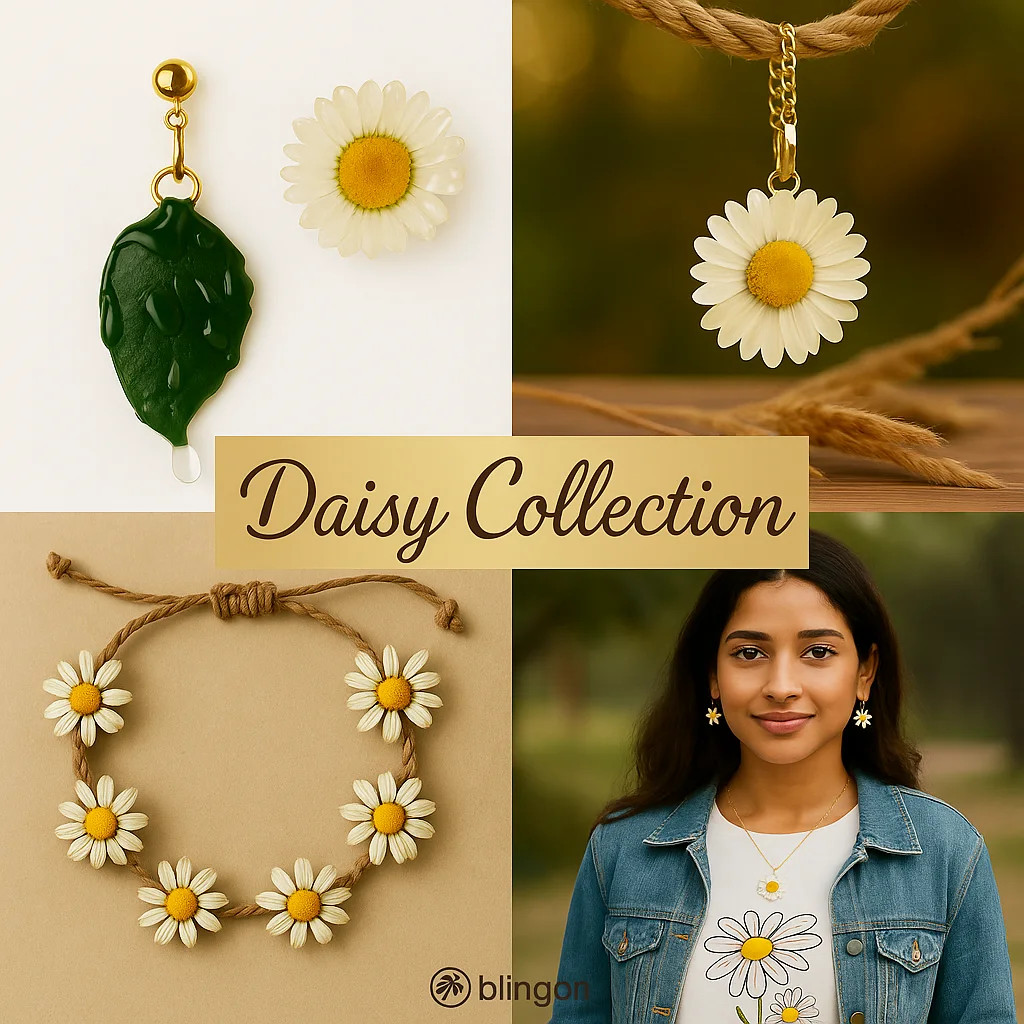 Daisy Collection by Bling On® – Real Flower Jewellery & Aesthetic Daisy T-Shirts Handmade Luxury Trending in India