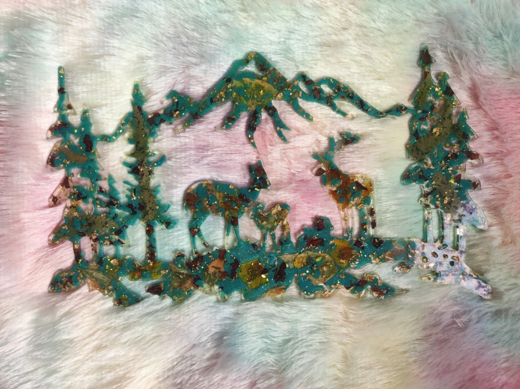 Handmade Resin Deer Family Forest Scene Mountain & Wildlife Landscape Wall Art Rustic Nature Home Décor Premium Epoxy Resin Artwork by Bling On® Made in India Gift for Nature Lovers (5)