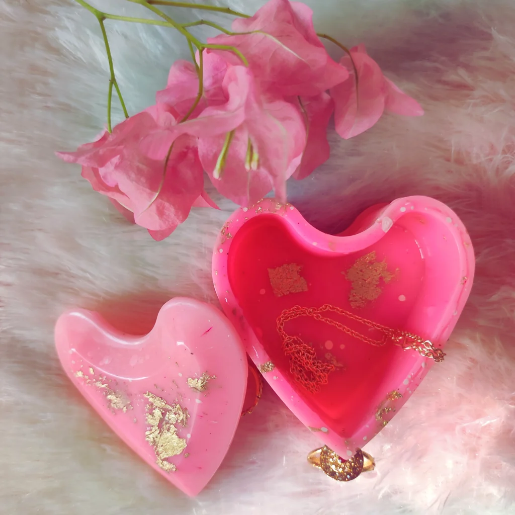 Handmade Resin Heart Jewellery Box 💖✨ | Luxury Pink Trinket Holder | Gold Flakes | Bling On® | Made in India 🇮🇳