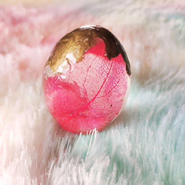 Handmade-Resin-Memory-Keeper-Egg-Orb--Pink-Skeleton-Leaf-Love-Keepsake-lover-valentine-