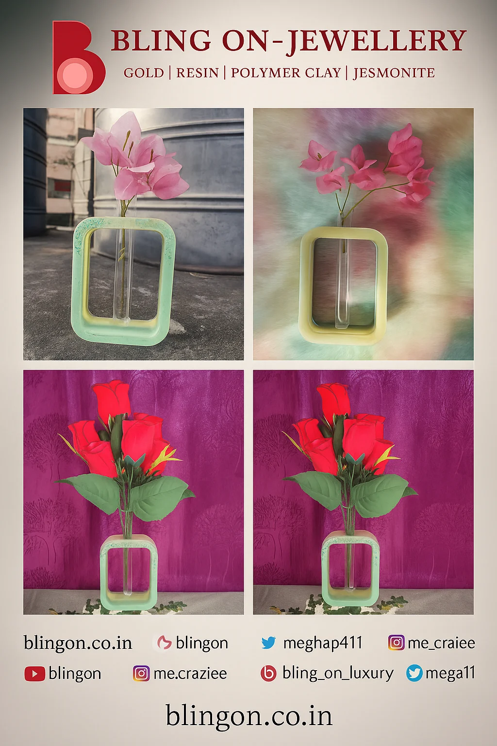 🌟 BlingOn® Handmade Resin Frame Vase Planter – Modern Frame Hydroponic ...