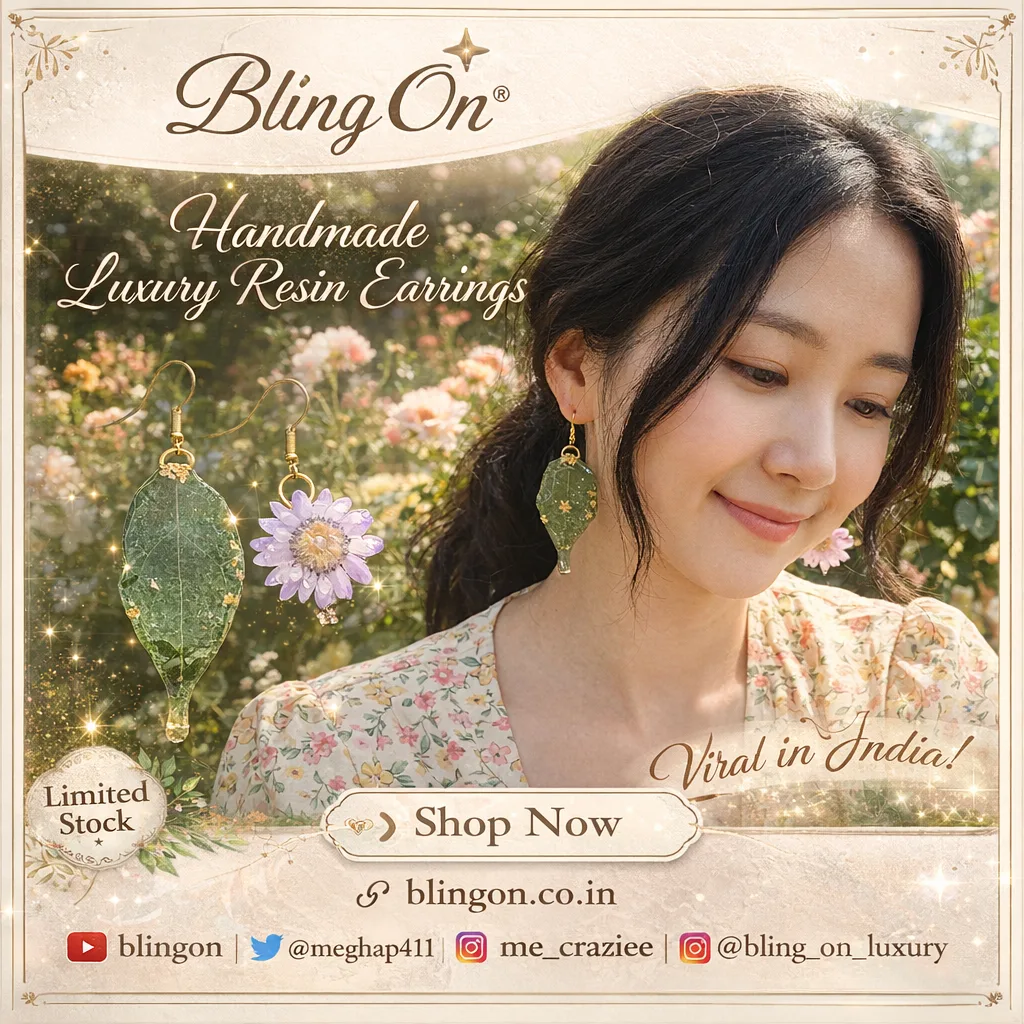 🌿 Handmade Botanical Resin Asymmetrical Earrings 💖 • Bling On-