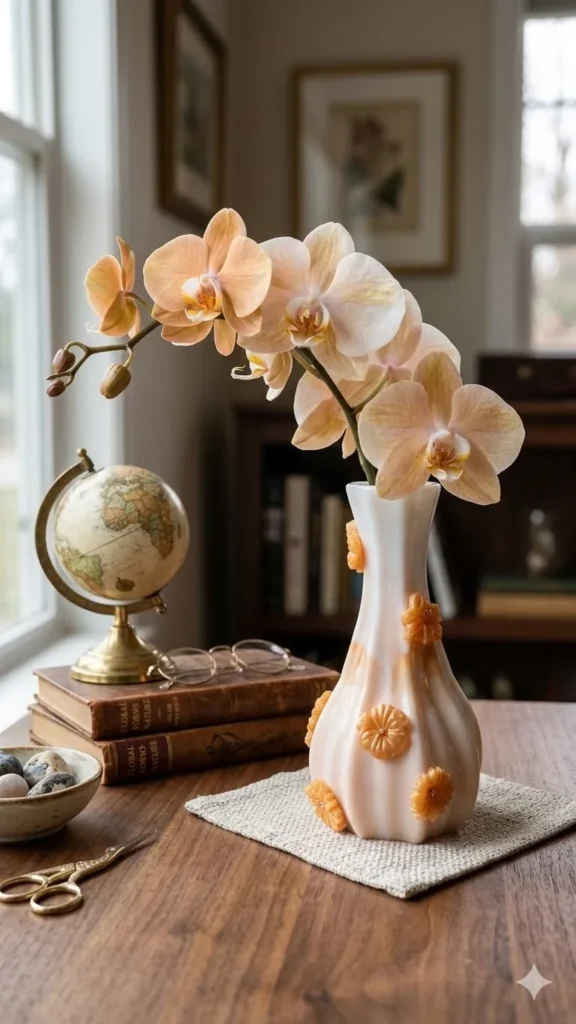 🌸 Peach Blossom Edition Marble Effect Resin Flower Vase (1)