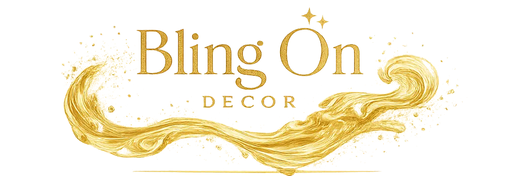 Brand Logo for Bling on Decor with Gold Script Lettering and a Flowing Gold Swirl Motif  Bling On