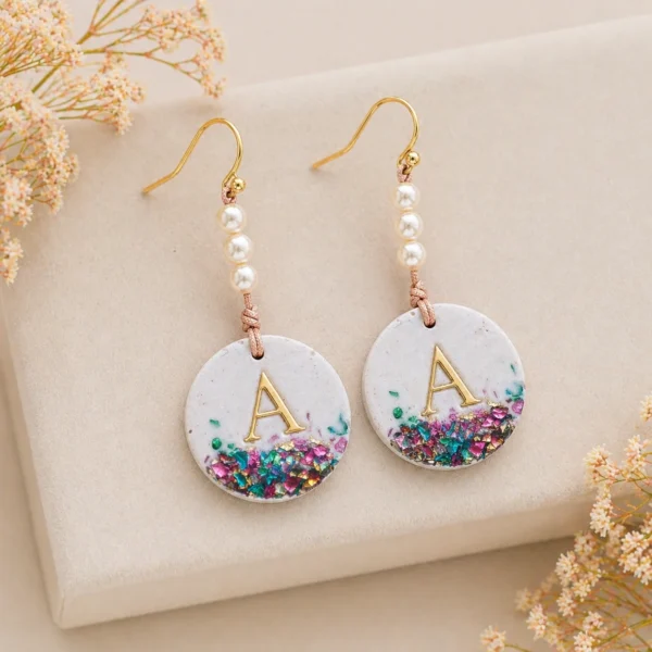 Aurora a Initial Jesmonite Pearl Drop Earrings for Women | Bling On® ✨💖  Bling On
