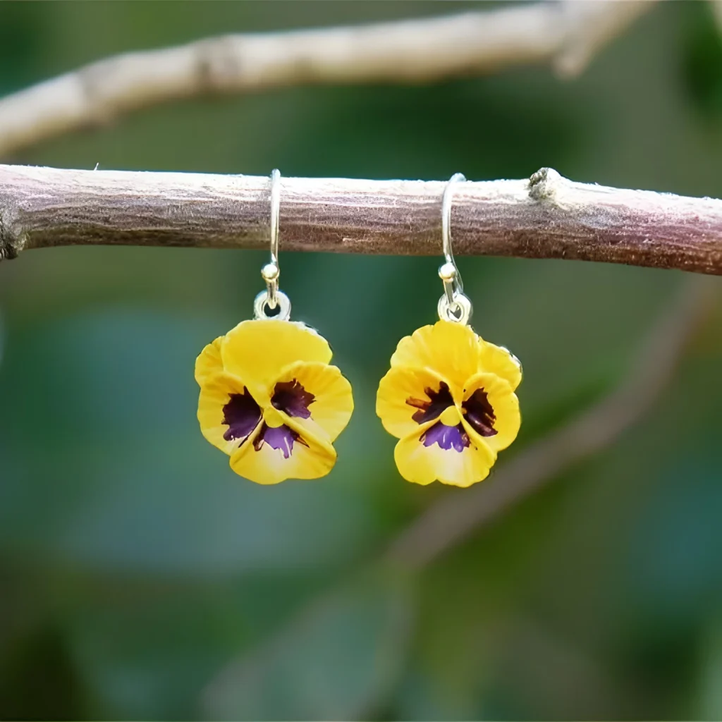 Real-Original-Pansy-Yellow-Flower-Earrings-Silver-Tone-Handmade-Luxury-Pendant-Jewelry-1-