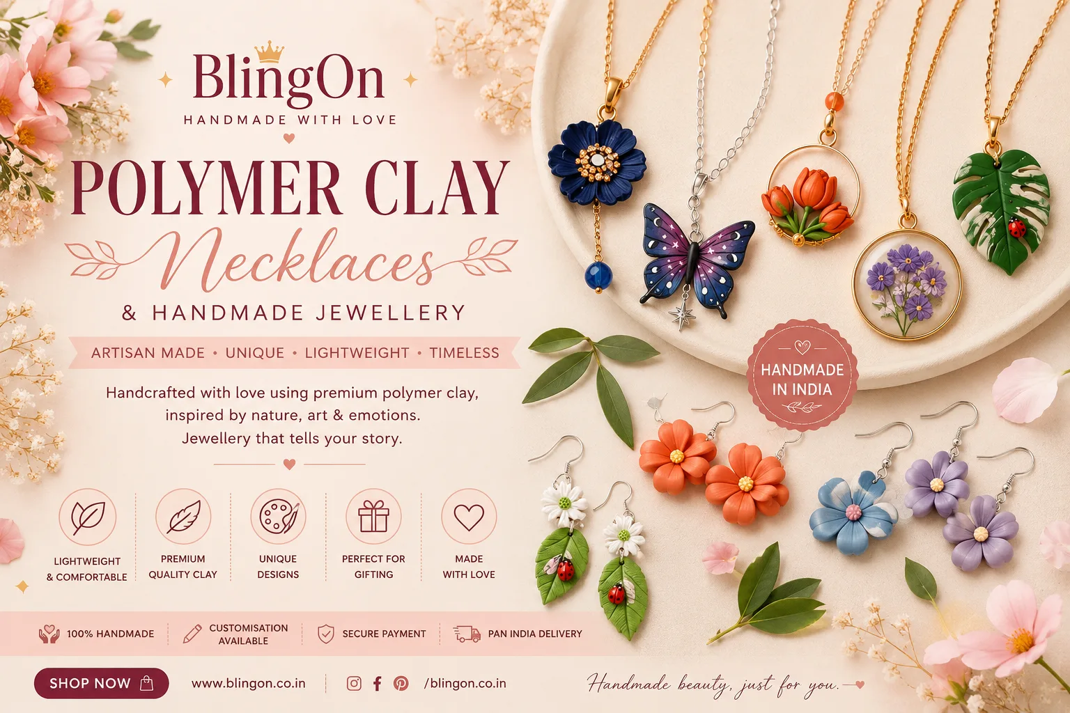 Polymer Clay Necklace • Bling On- Handmade Resin & Wedding Jewellery ...