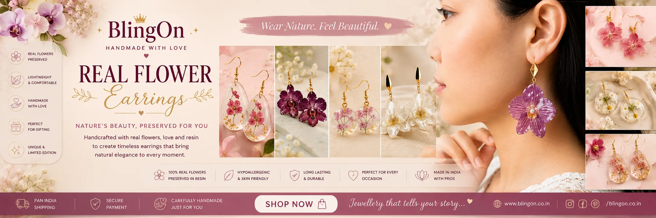 Real Flower Earrings • Bling On- Handmade Resin & Wedding Jewellery Botique