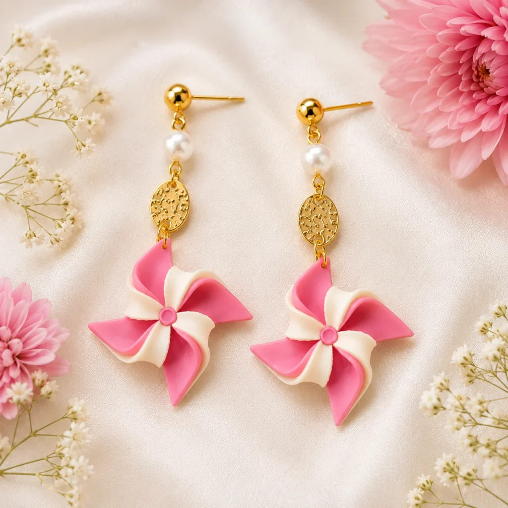 🌸✨ Bling On® Pastel Windmill Earrings – Handmade Polymer Clay Statement Jewellery for Gen Z Girls ✨🌸