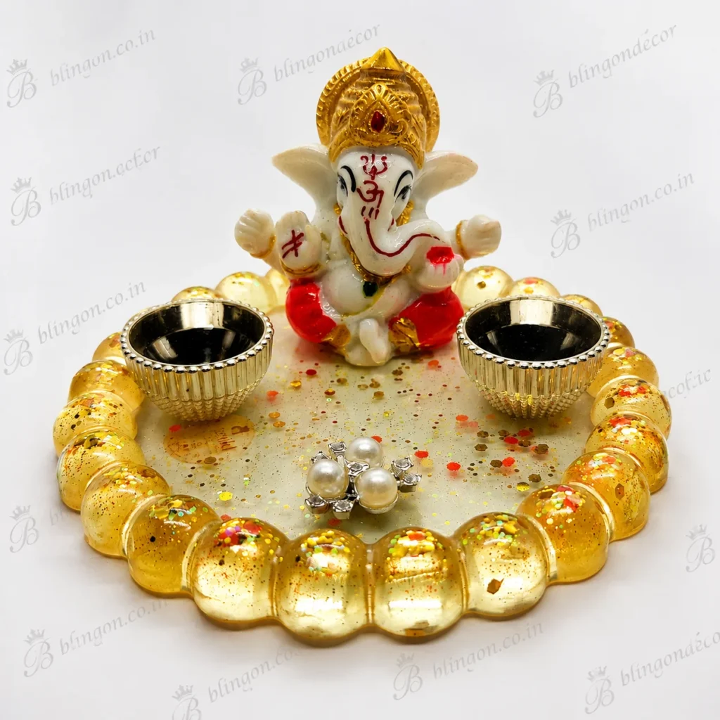 Bling On® Handmade Lord Ganesha Resin Diya Holder Luxury Pooja Decor Decorative Oil Lamp S (2)