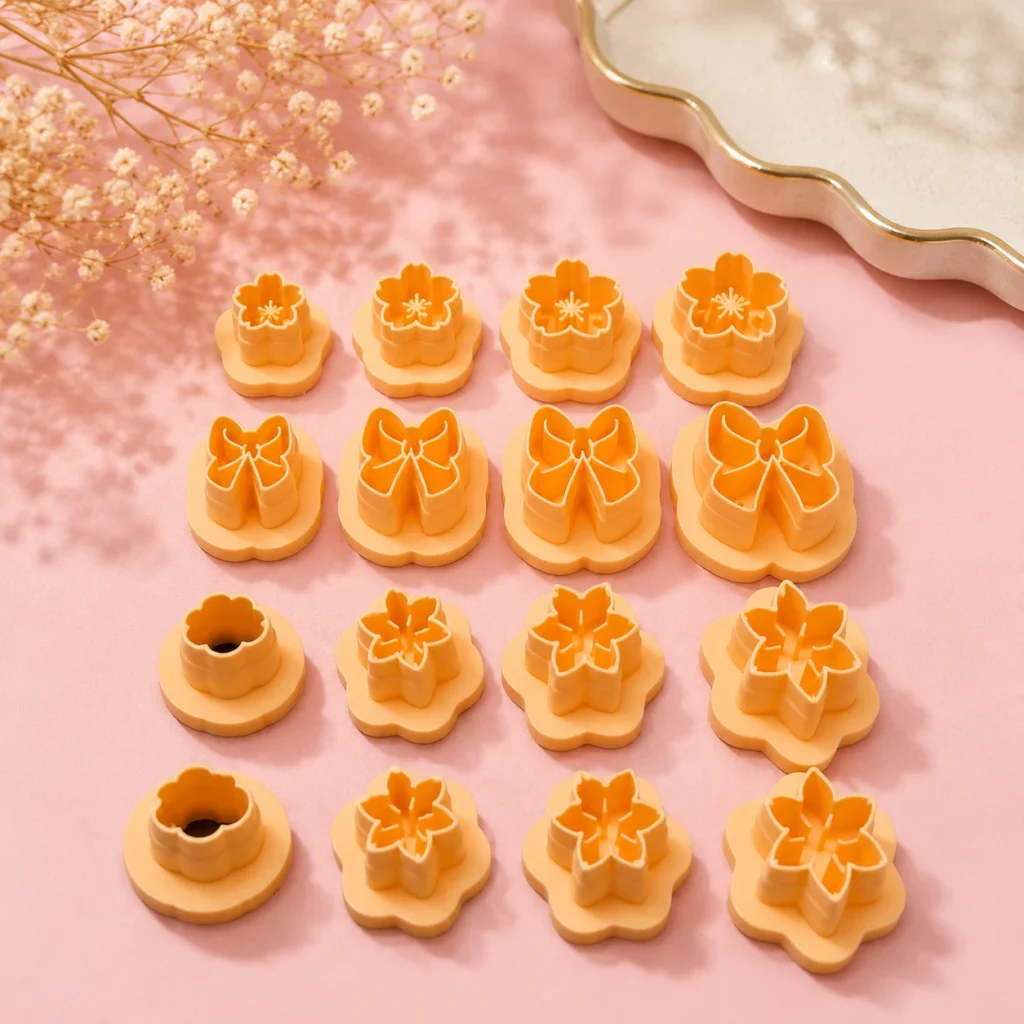 Bling On® Sakura Blossom & Bow Polymer Clay Cutter Set 12-Piece 3D Printed Clay Cutters for Earrings, Resin Jewellery, Fondant, Pottery & DIY Crafts