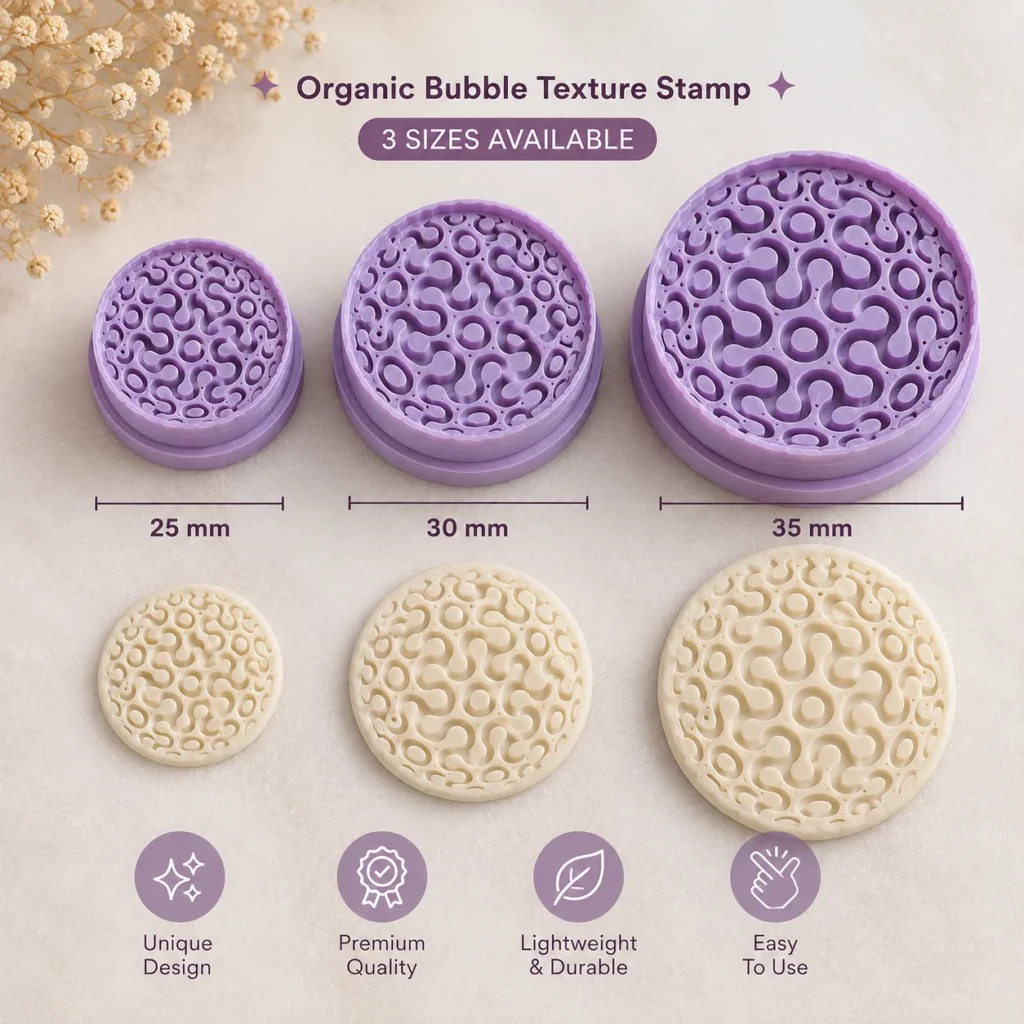 Bling On® Organic Bubble Texture Stamp 3d Printed Polymer Clay Texture Tool Available in 25 Mm 30 Mm 35 Mm Jewellery Craft Embossing Stamp 1