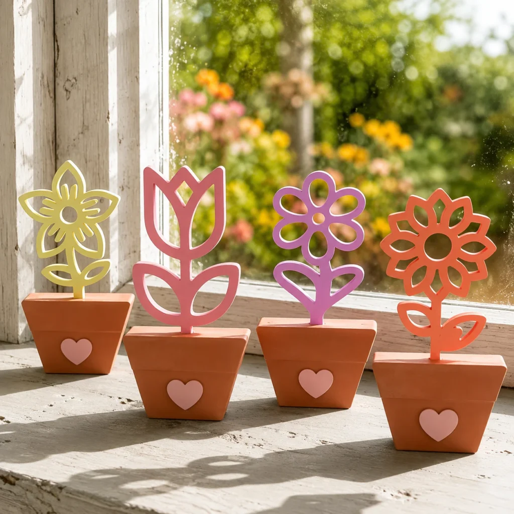 Handmade floral resin decorative planter set in colourful flower designs for home decor-Bling On