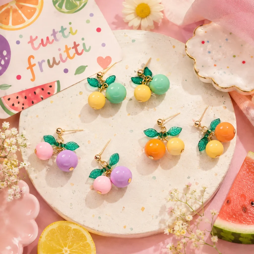 Pastel Fruit Cherry Handmade Earrings for Women Girls Cute Korean-inspired Gen Z Jewellery Set 0f 02 2