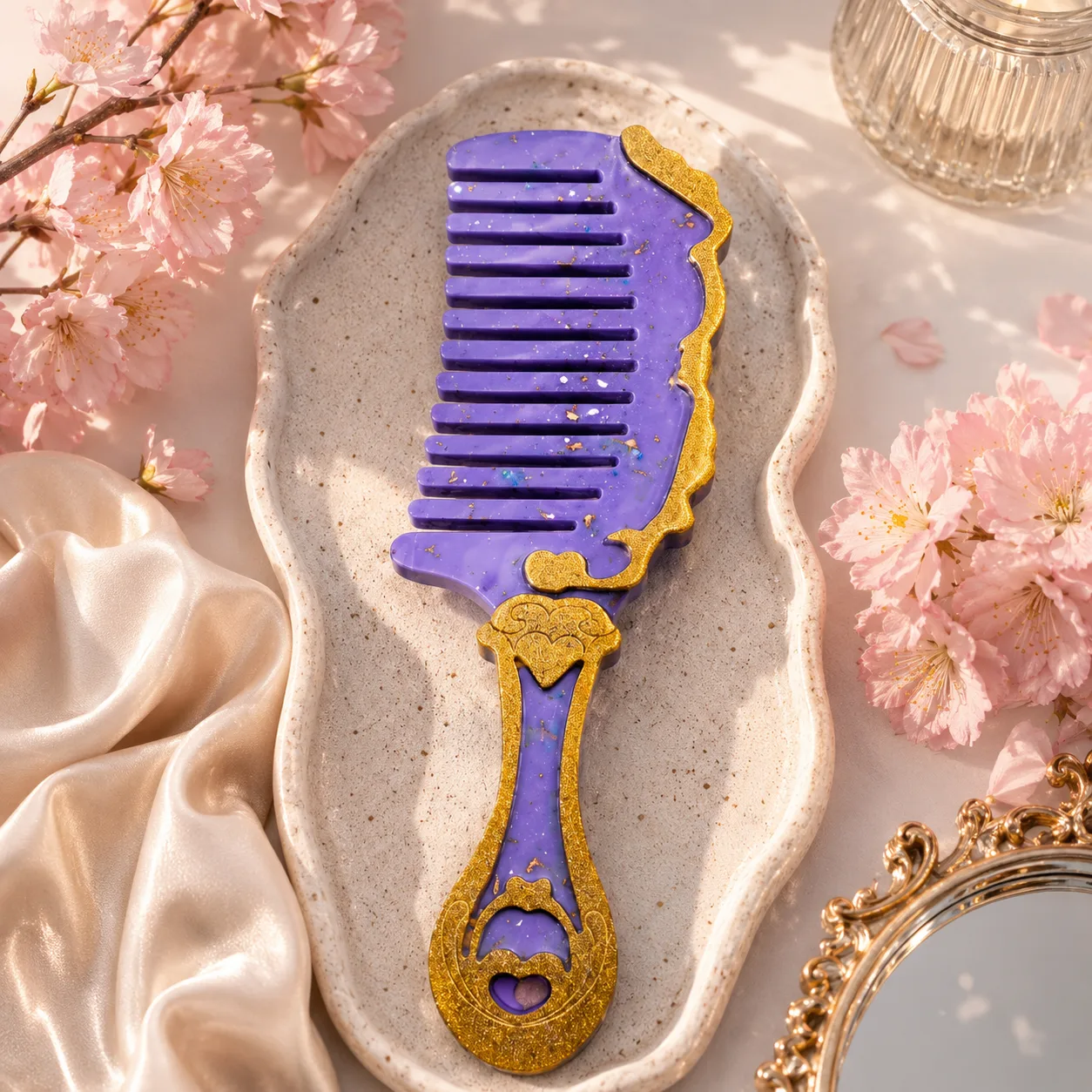 Royal Purple Resin Hair Comb with Gold Detail Handmade Luxury Hair Accessory for Women 1 1 Bling On Royal purple resin hair comb with gold detail handmade luxury hair accessory for women Bling On