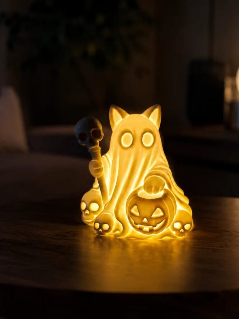 Bling on 3d Printed Halloween Ghost Cat Night Lamp  Nightpaw | Gothic Led Tea Light Holder  Spooky Home Decor | Bling On®  Bling On