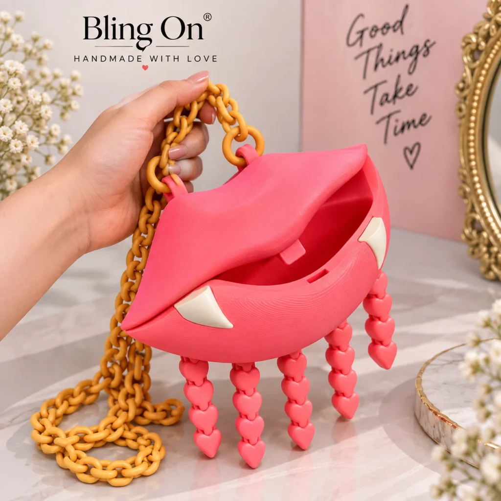 3d Printed Lip Fang Purse Gothic Statement Bag for Gen Z Gen Alpha Handmade Fashion Rlovers 2  Bling On