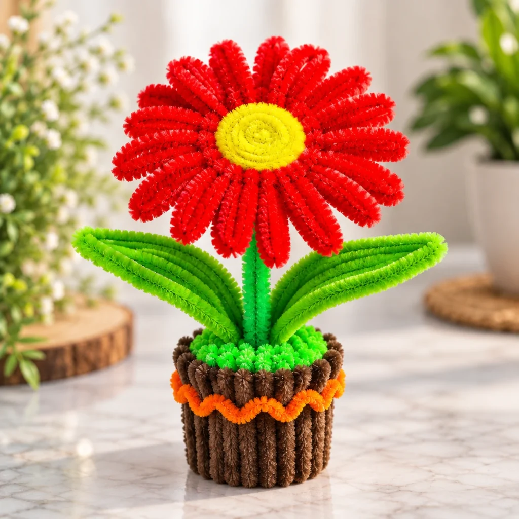 Bling on handmade red daisy flower pot  Bling On