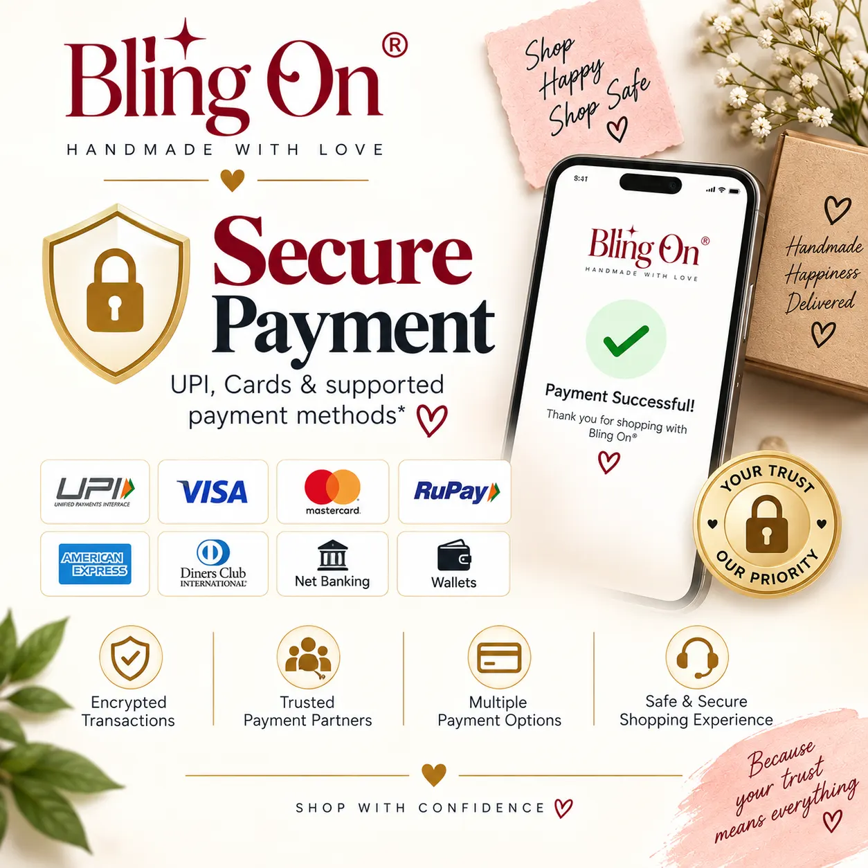 Bling On secure payment banner