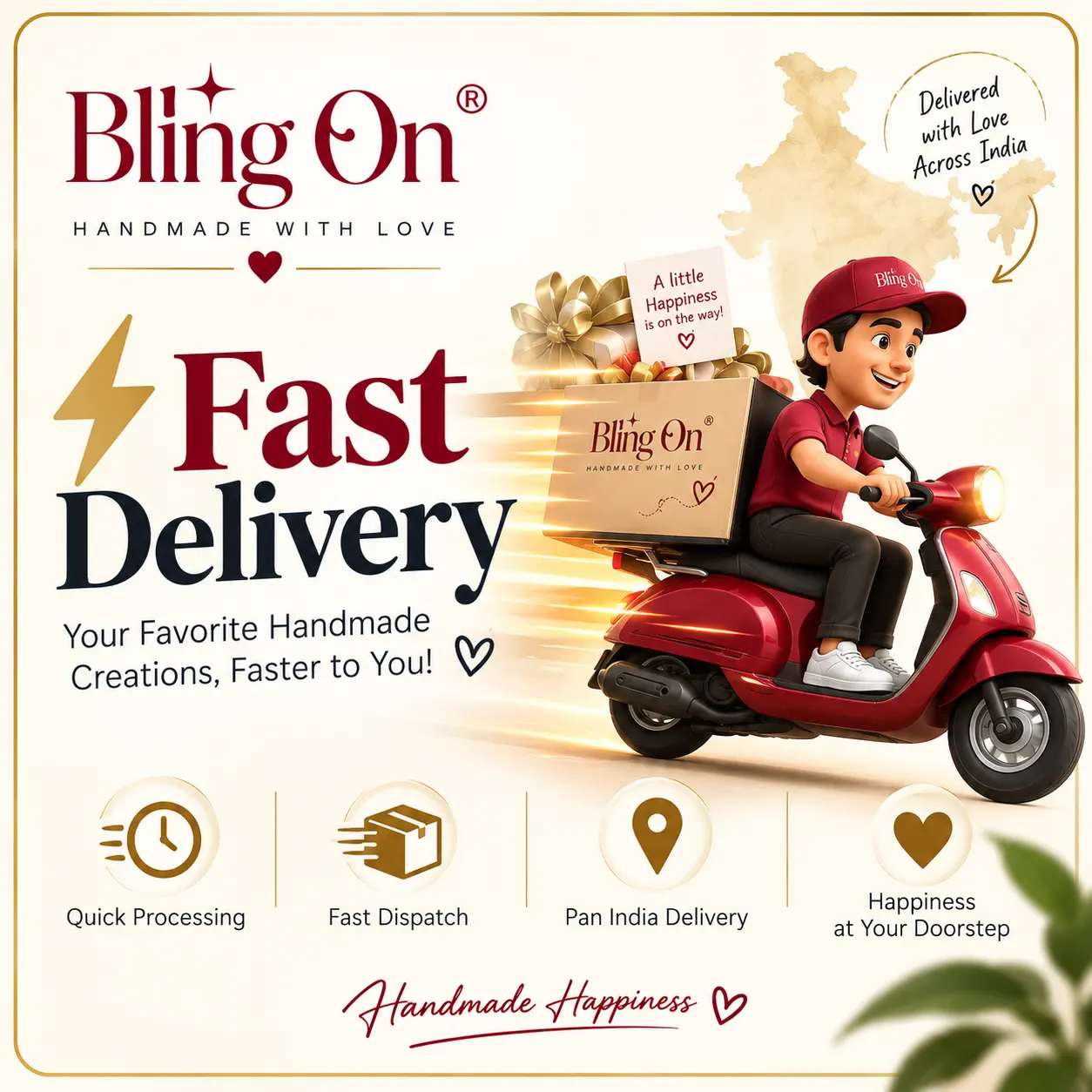 Bling On fast delivery handmade happiness badge