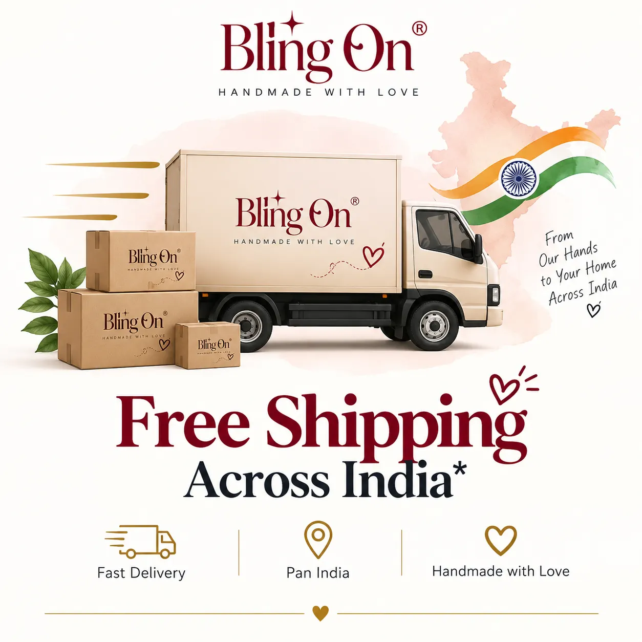 Bling On free shipping across India badge