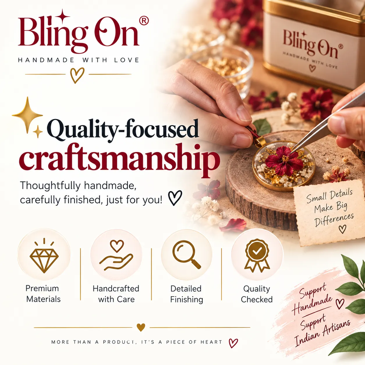 Bling On quality craftsmanship handmade with love badge
