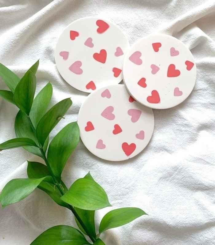 Handmade Heart Coaster Valentines Round Jesmonite- Bling On