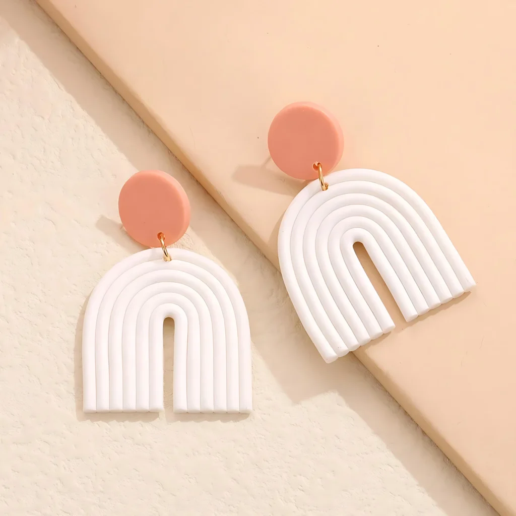 Luxury Bohemia Rainbow Color Geometric Polymer Clay Earrings – Handmade Jewelry from India 🇮🇳 Bling On (1)
