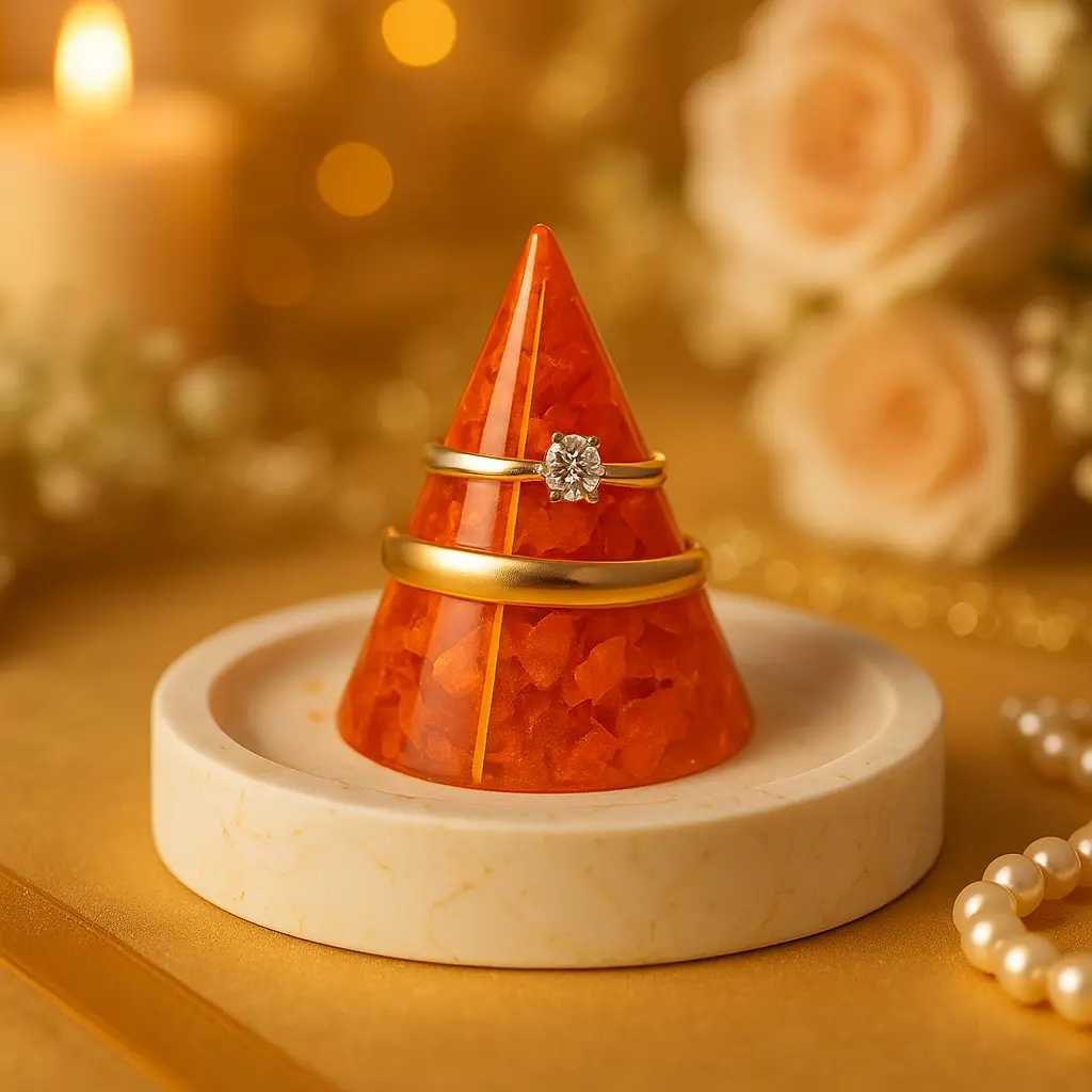 Triangular ring holder  resin concrete jesmonite jewelry display wedding special   Bling On
