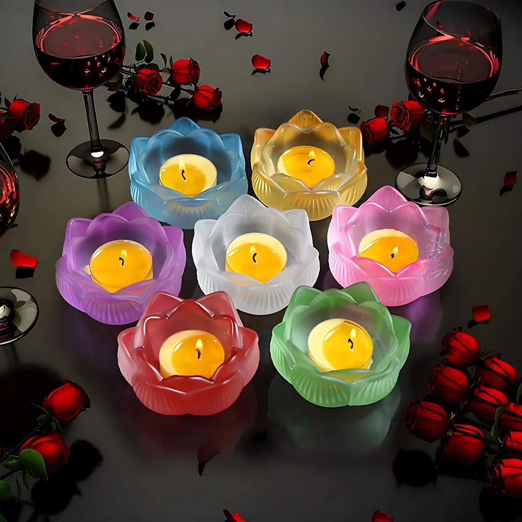 Tealight Candle Holders – Resin Lotus Flower Candlestick Epoxy Jewelry Box (3)