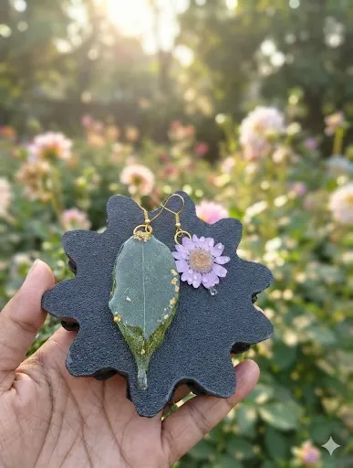 Handmade Botanical Resin Asymmetrical Earrings 💖 1 Handmade Botanical Resin Asymmetrical Earrings 💖 (2)