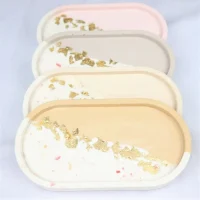 Chic Gypsum Stone Terrazzo Oval Tray Gypsum Vanity Tray Dish Catchall Jewelry Dish Nesting Tray Ring Dish Brown, Pink, Beige, Gold (1)